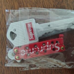 Supreme Red and Silver Key Keychains